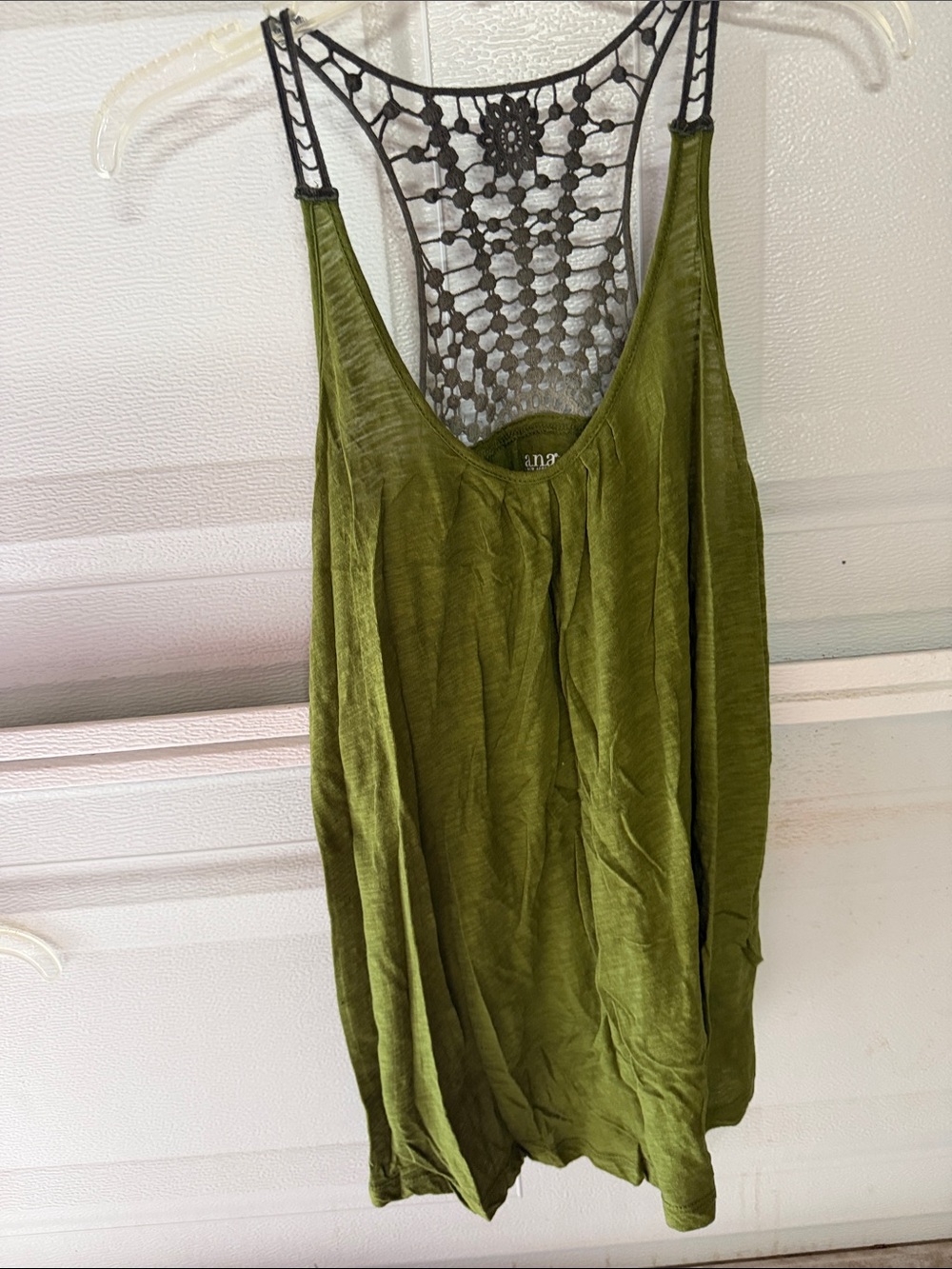 a.n.a Olive Green Tank with Cream Crochet Back - Picture 2 of 3